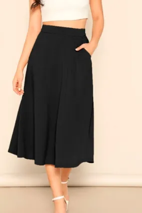 Slant Pocket Swing Skirt Black