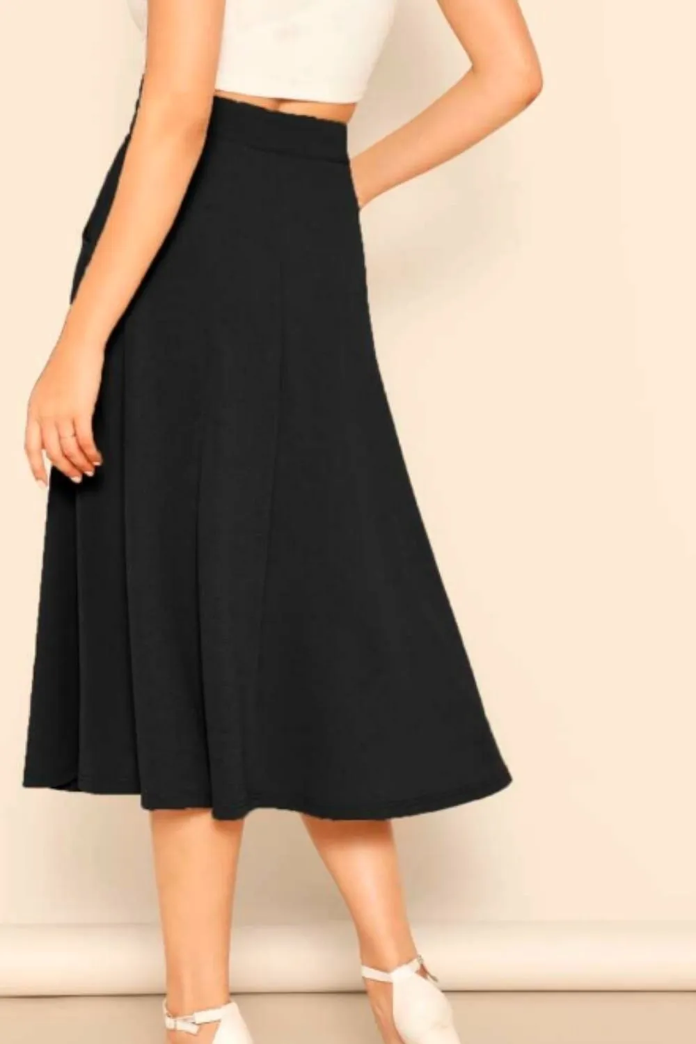 Slant Pocket Swing Skirt Black