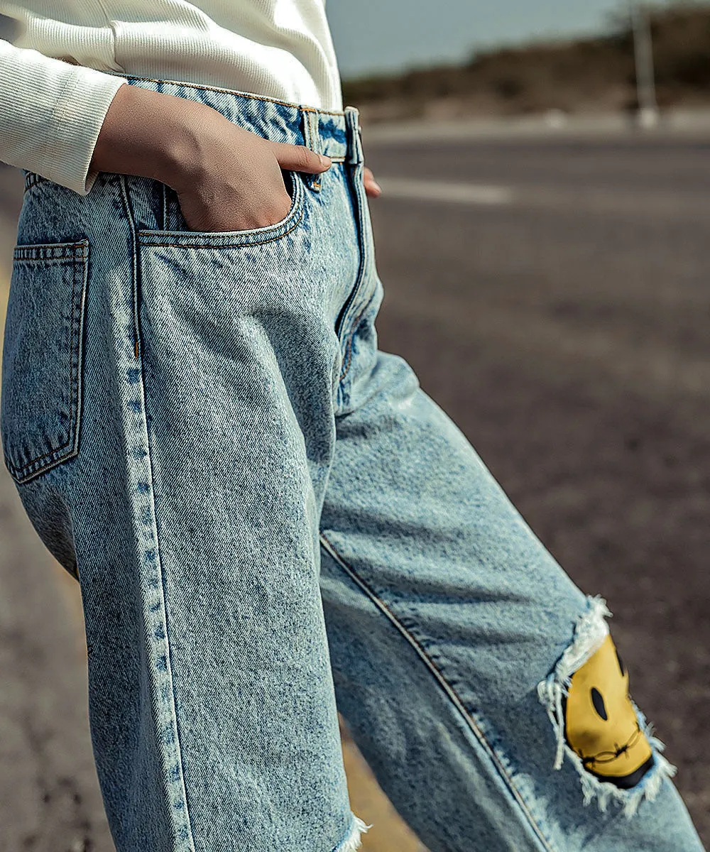 Smiley Patched Random Wash Denim Jeans Women | El Denim Vol. 1: Highway | Weave Wardrobe