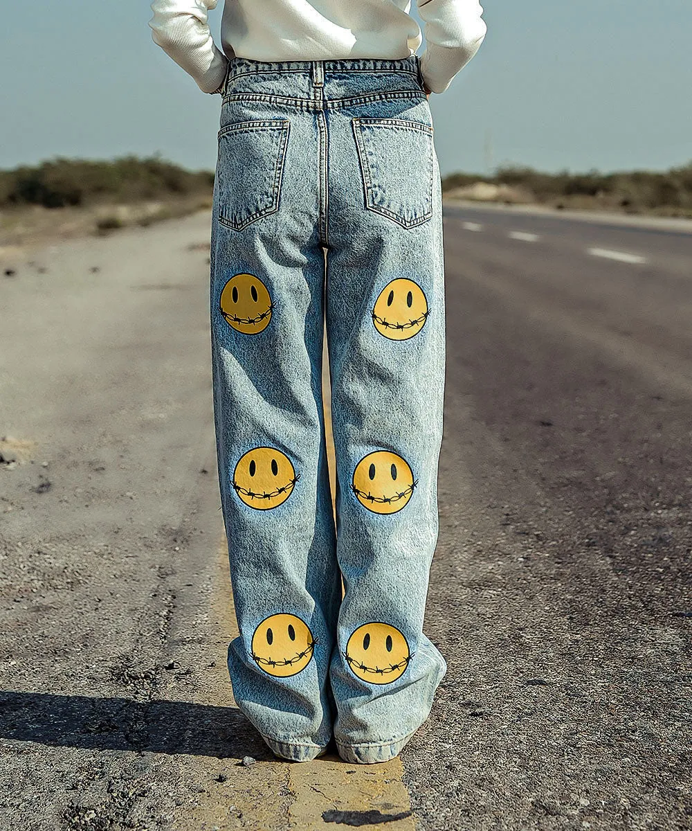 Smiley Patched Random Wash Denim Jeans Women | El Denim Vol. 1: Highway | Weave Wardrobe