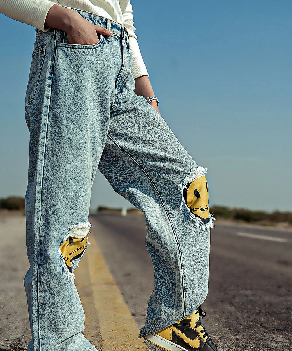 Smiley Patched Random Wash Denim Jeans Women | El Denim Vol. 1: Highway | Weave Wardrobe