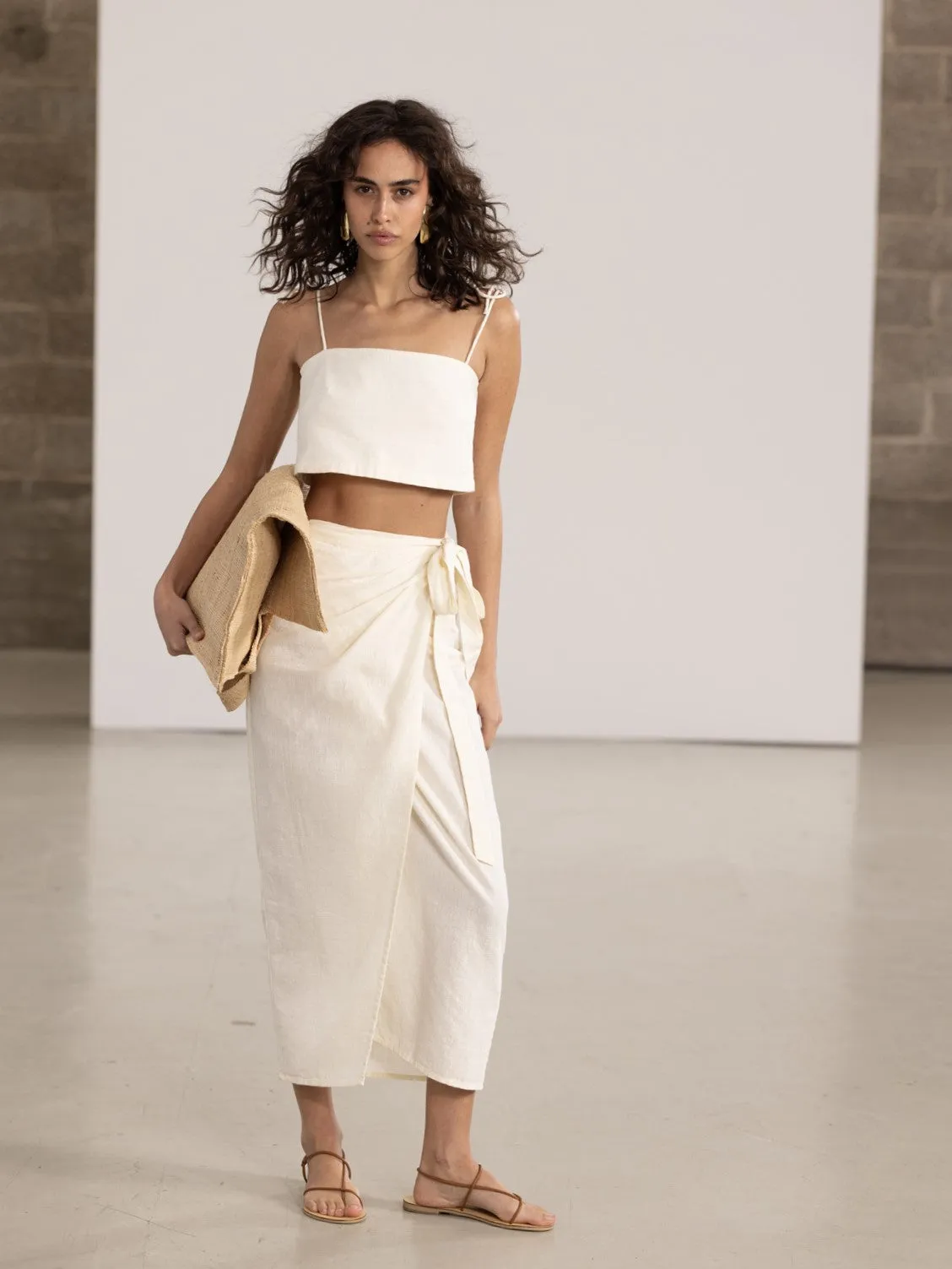 SORRENTO MIDI WRAP SKIRT IN CREAM