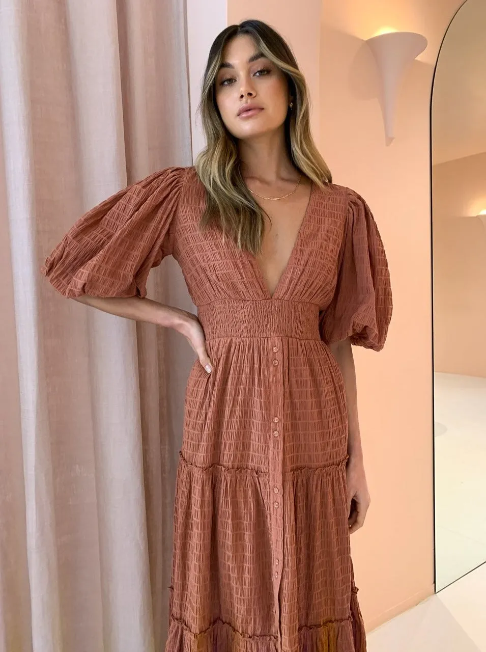 Sovere Reason Reversible Midi Dress in Cinnamon