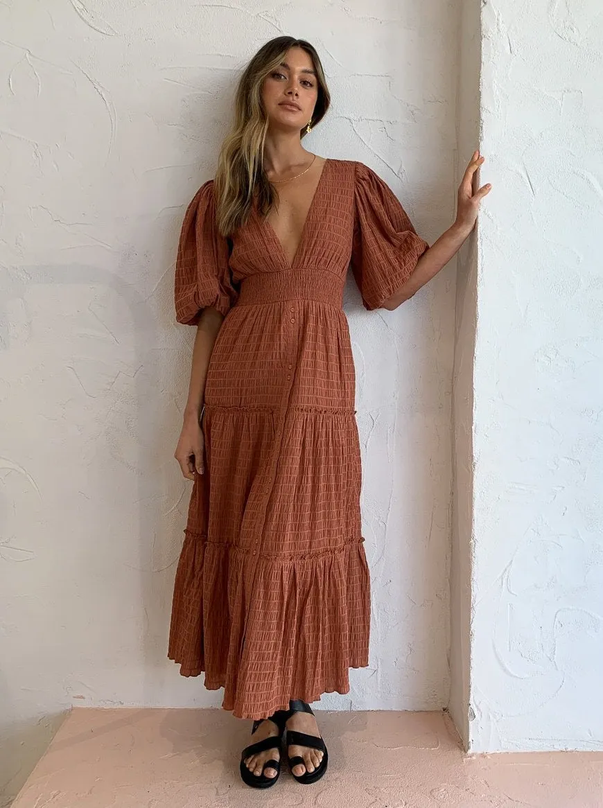 Sovere Reason Reversible Midi Dress in Cinnamon