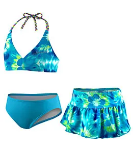 SPEEDO Girls Electric Hibiscus Halter Skirt Set - 3-Piece