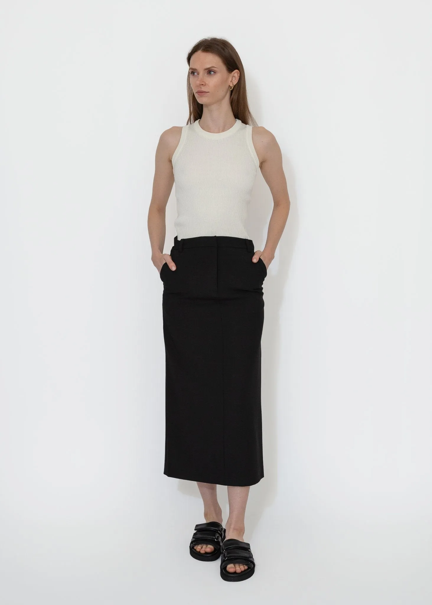 Split Back Midi Skirt in Black