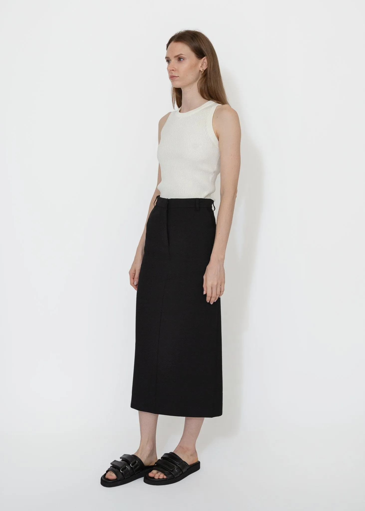 Split Back Midi Skirt in Black