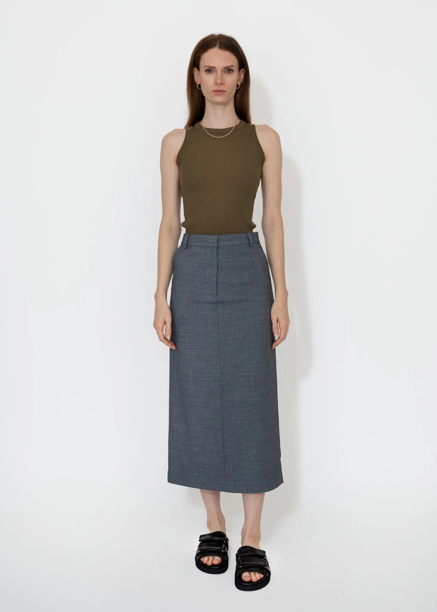 Split Back Midi Skirt in Gray