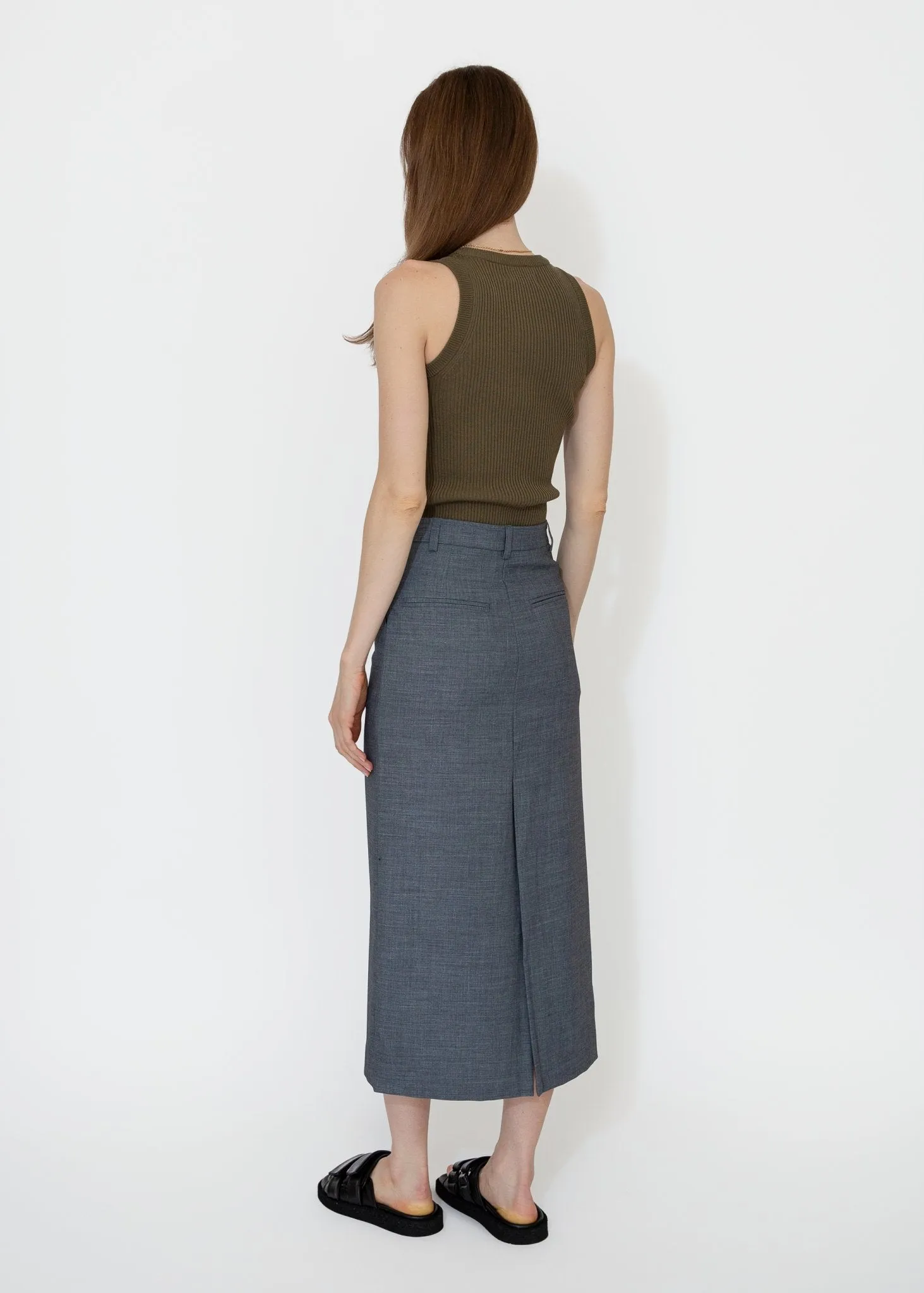 Split Back Midi Skirt in Gray