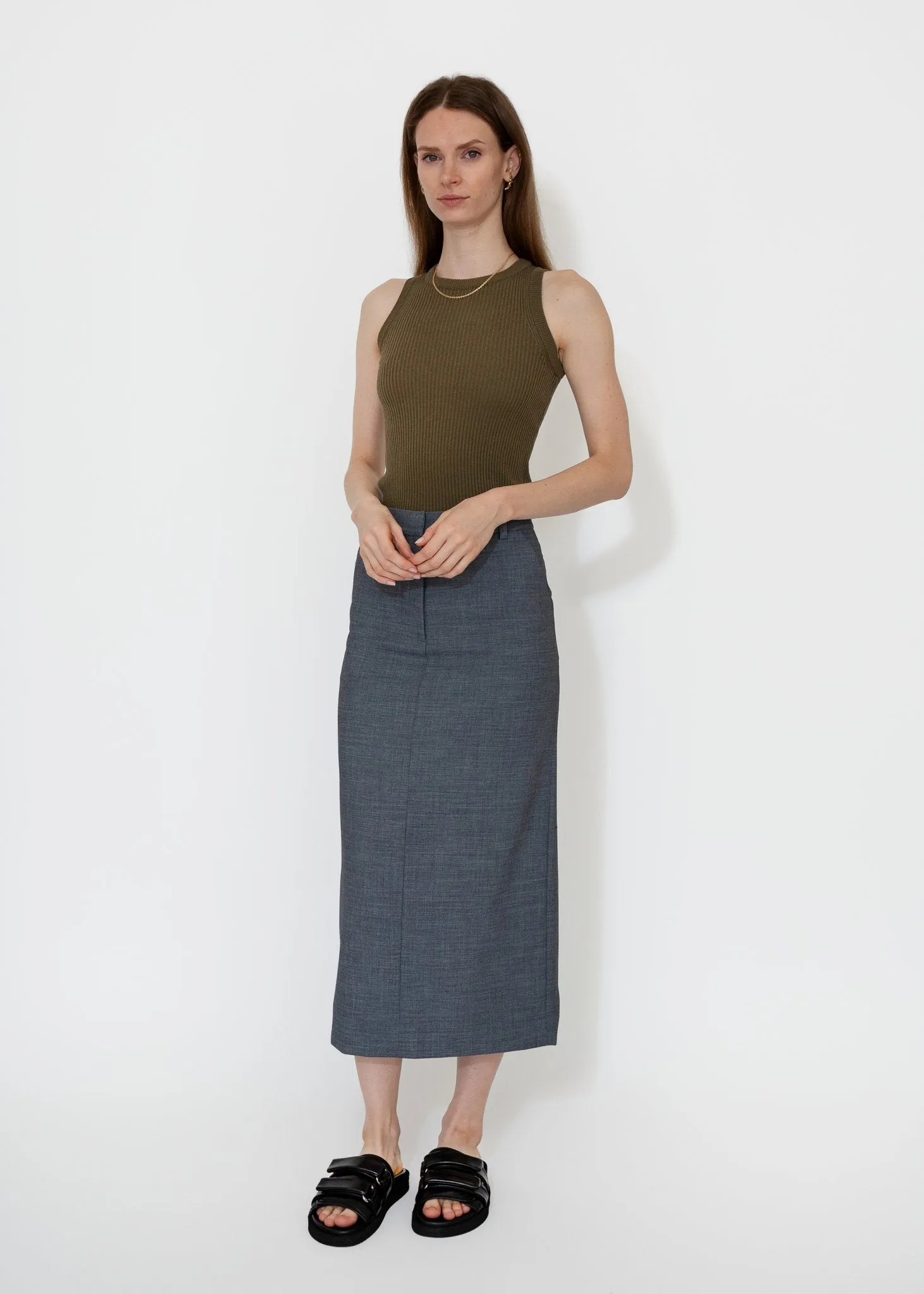 Split Back Midi Skirt in Gray