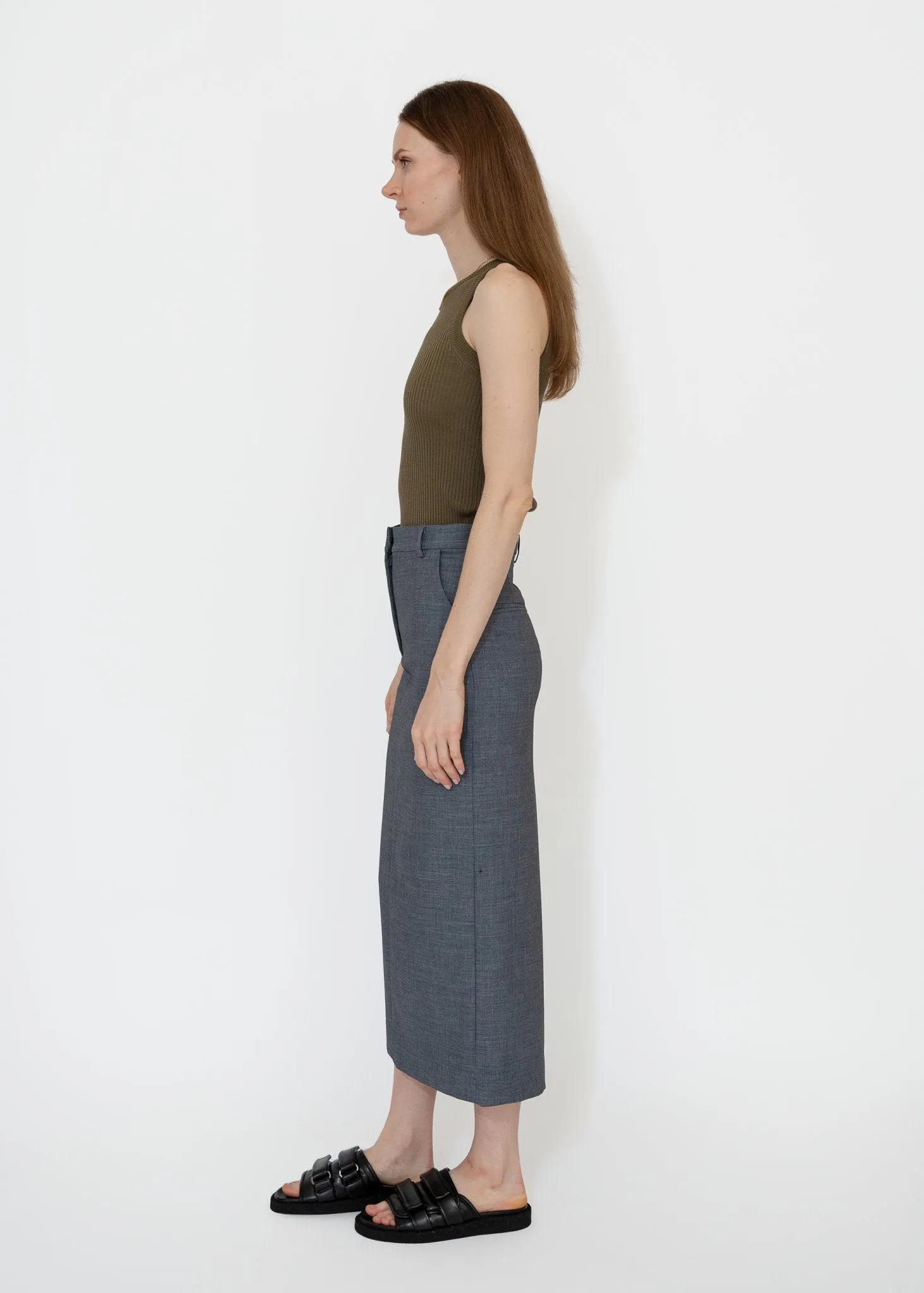 Split Back Midi Skirt in Gray