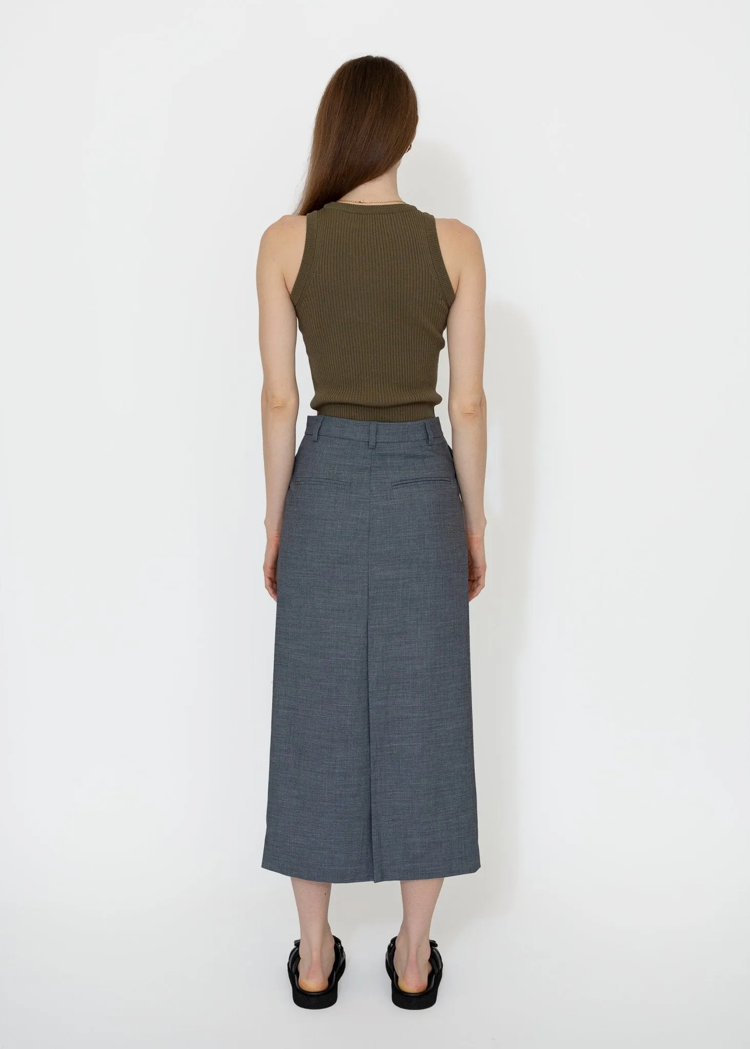 Split Back Midi Skirt in Gray