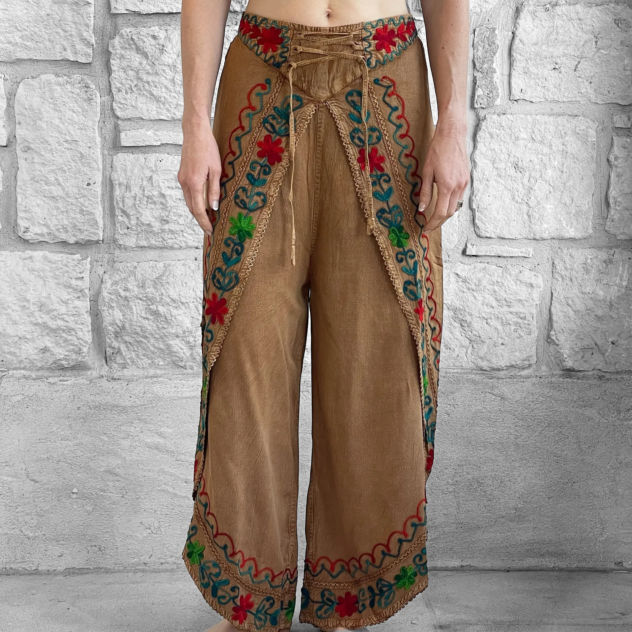 'Split' Indian Stonewashed Rayon Pants - Golden Sand