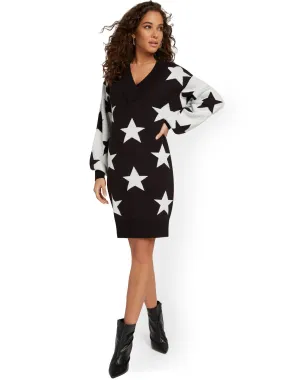 Star-Print Sweater Dress