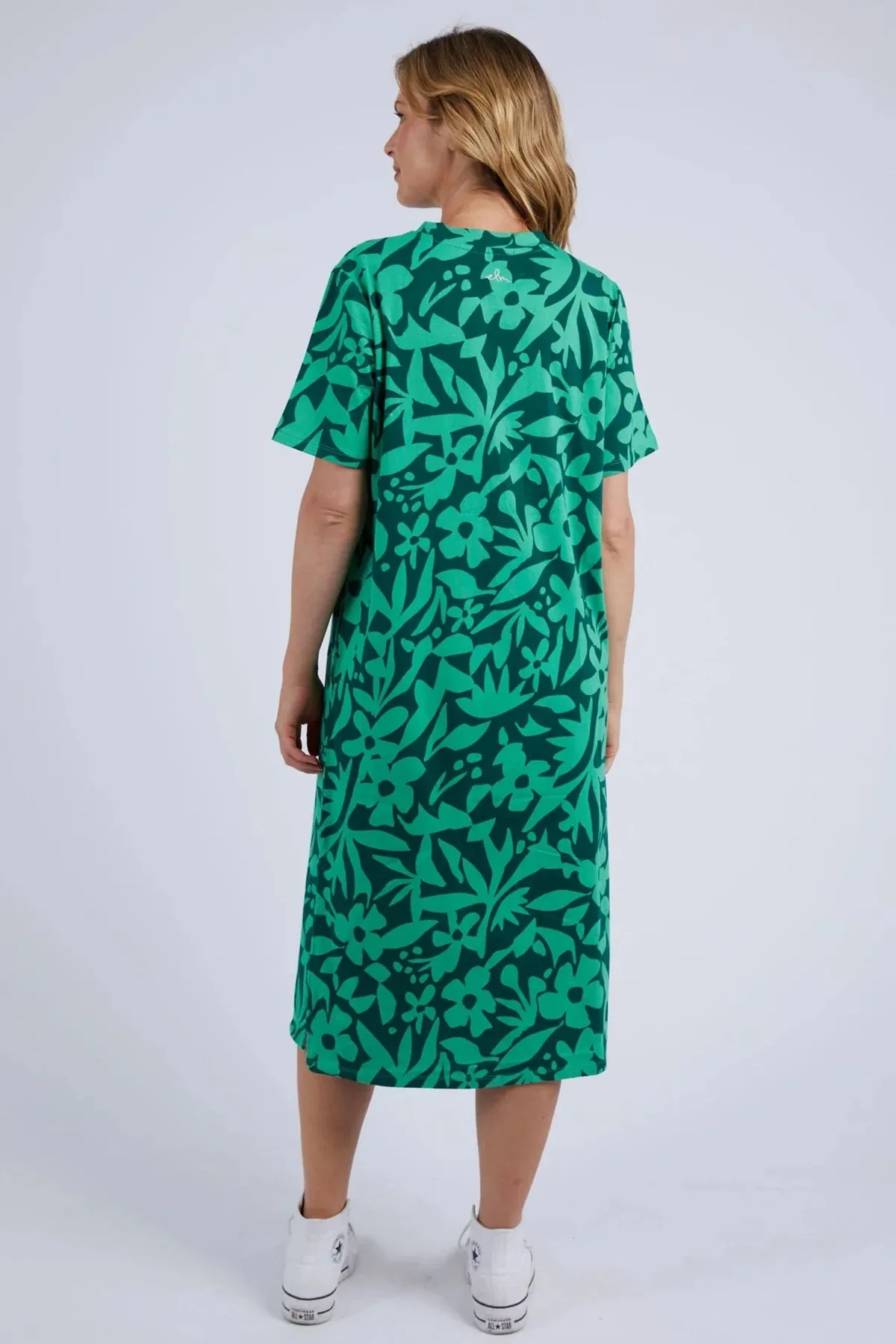 Stencil Foral Tee Dress in Green Briar