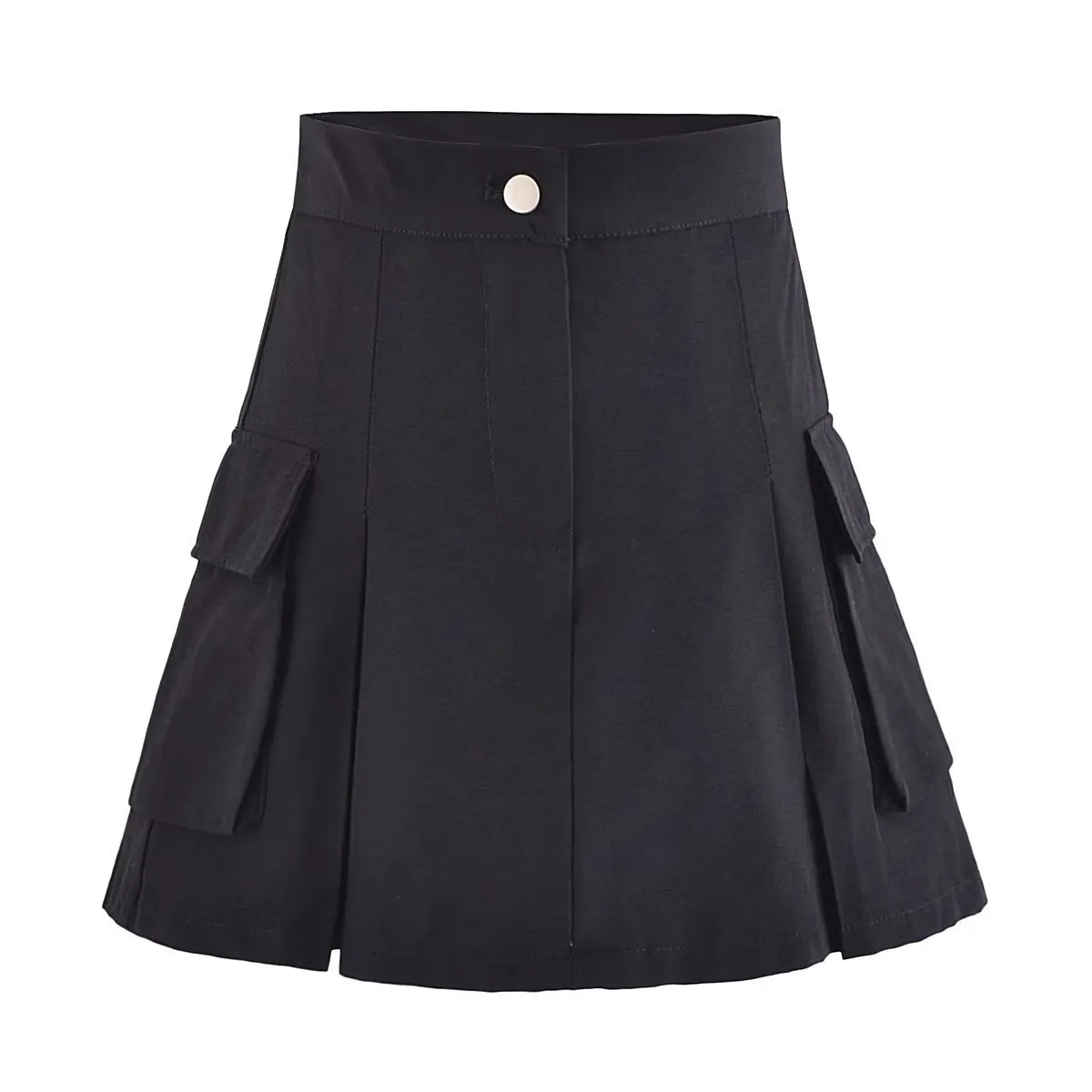 Summer Three Color Sexy Simple Large Pocket Anti Exposure One Button Micro Elastic Skirt