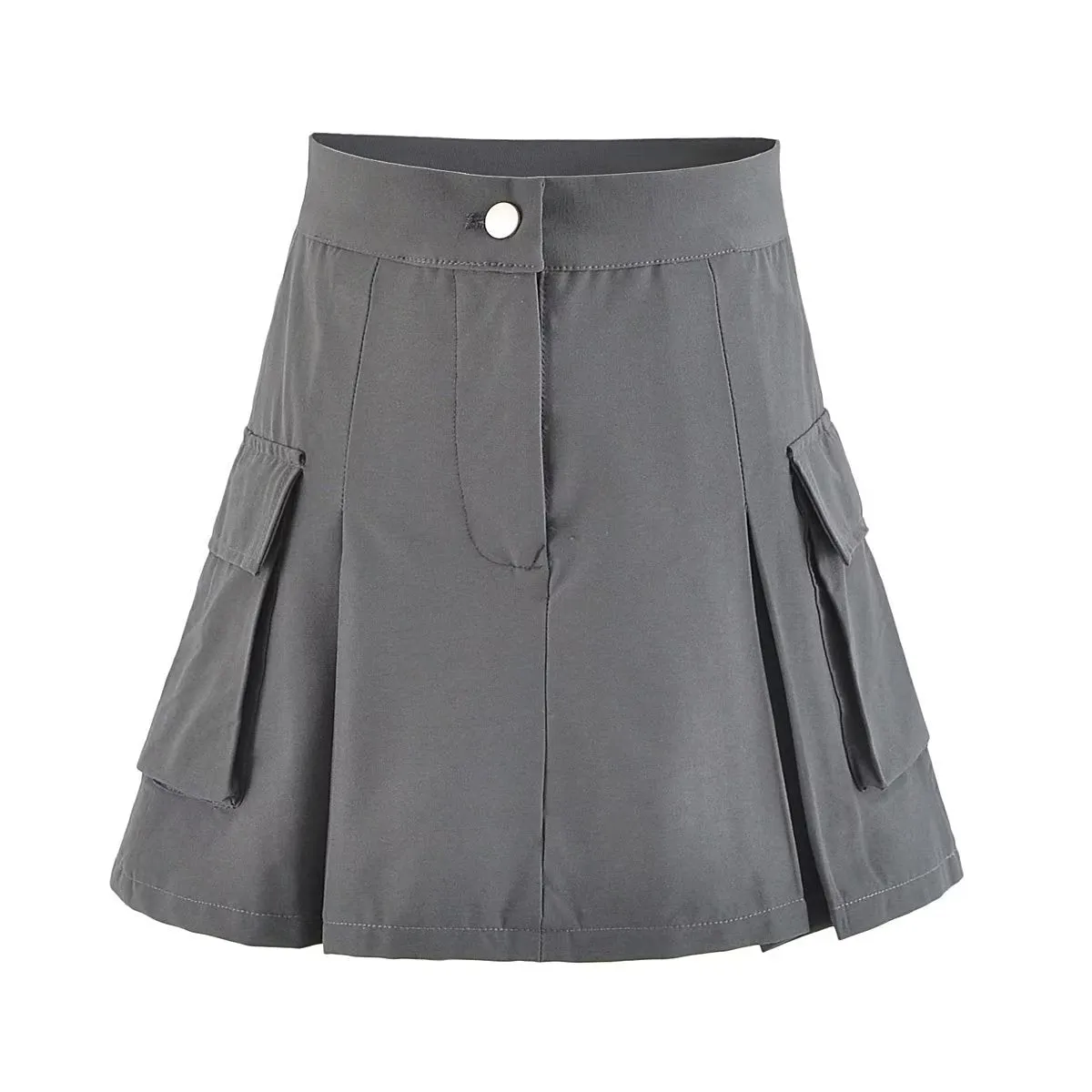 Summer Three Color Sexy Simple Large Pocket Anti Exposure One Button Micro Elastic Skirt