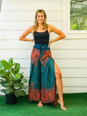 Teal Orange Mandala Palazzo Wrap Pants