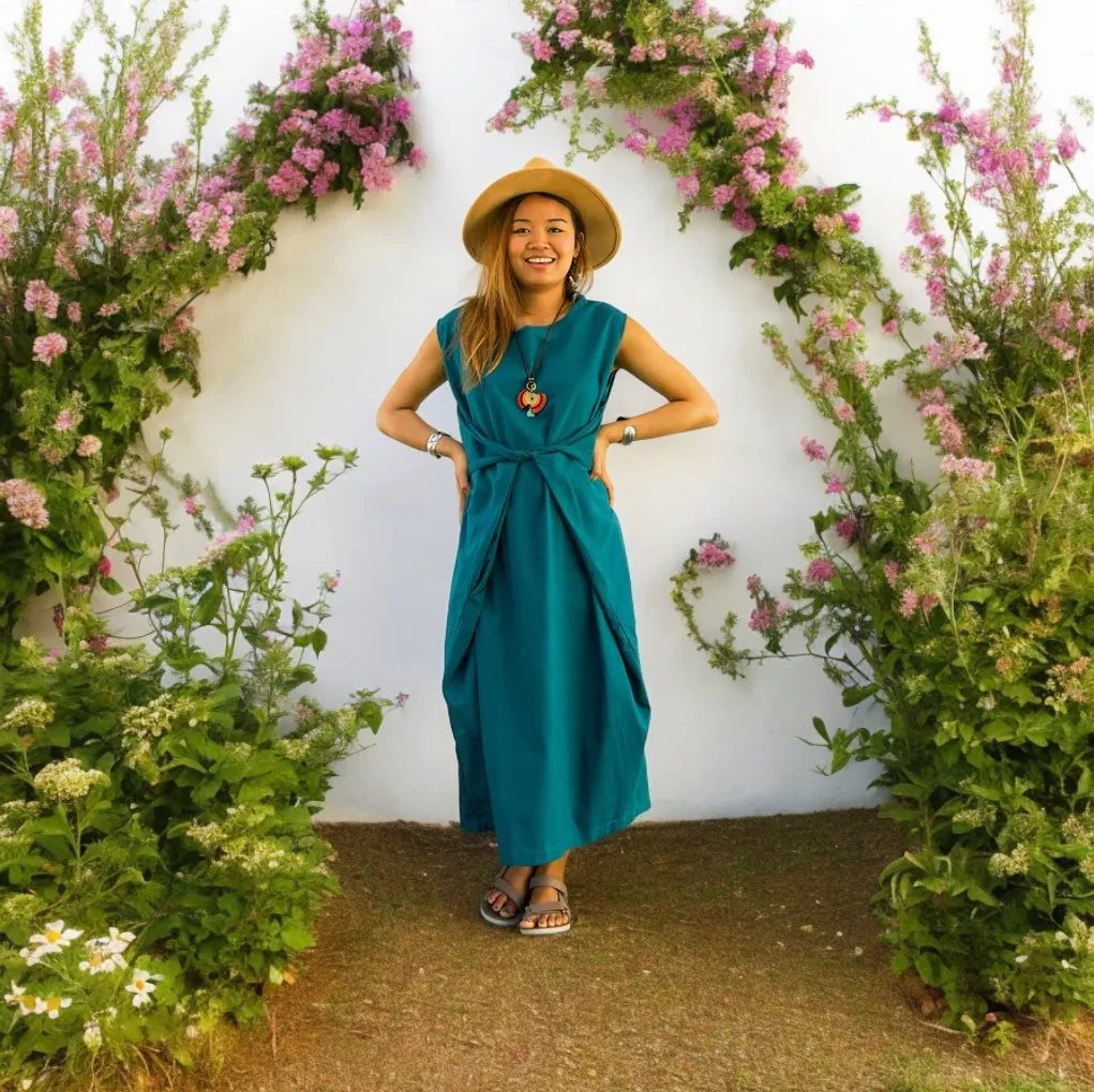 Teal Organic Cotton Wrap Dress