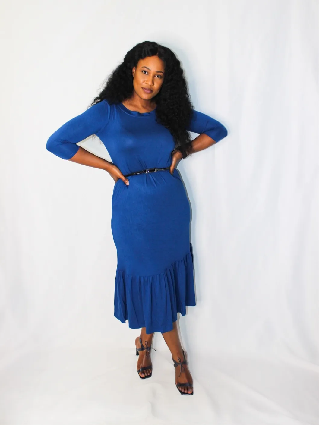 The Essential Ruffle Hem Dress-Sapphire