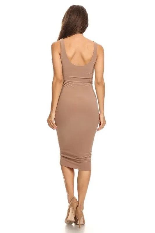 THE MYSTYLEMODE MOCHA ESSENTIAL DOUBLE LINED TANK MIDI DRESS