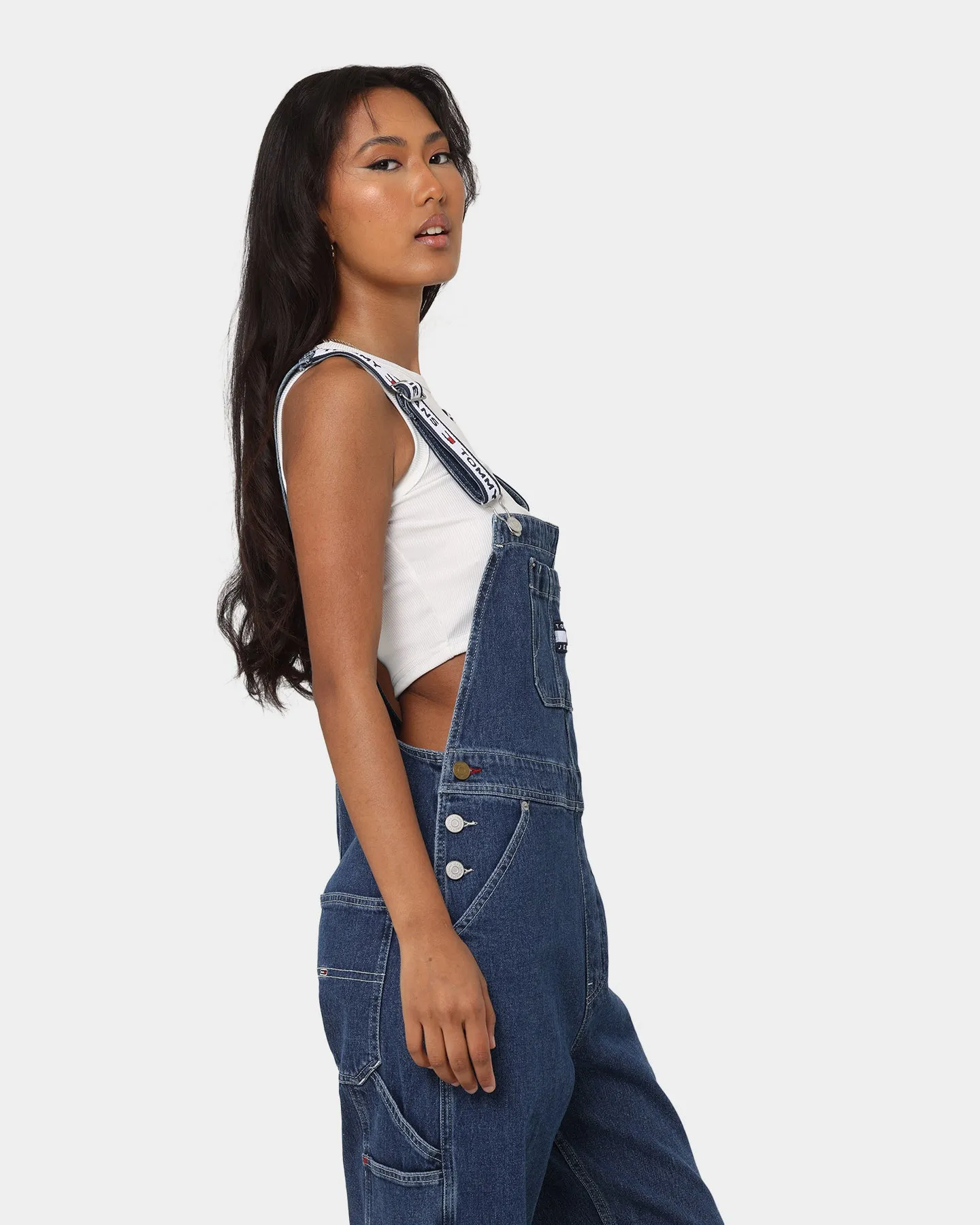 Tommy Jeans Women's Logo Strap Denim Dungaree Denim Dark