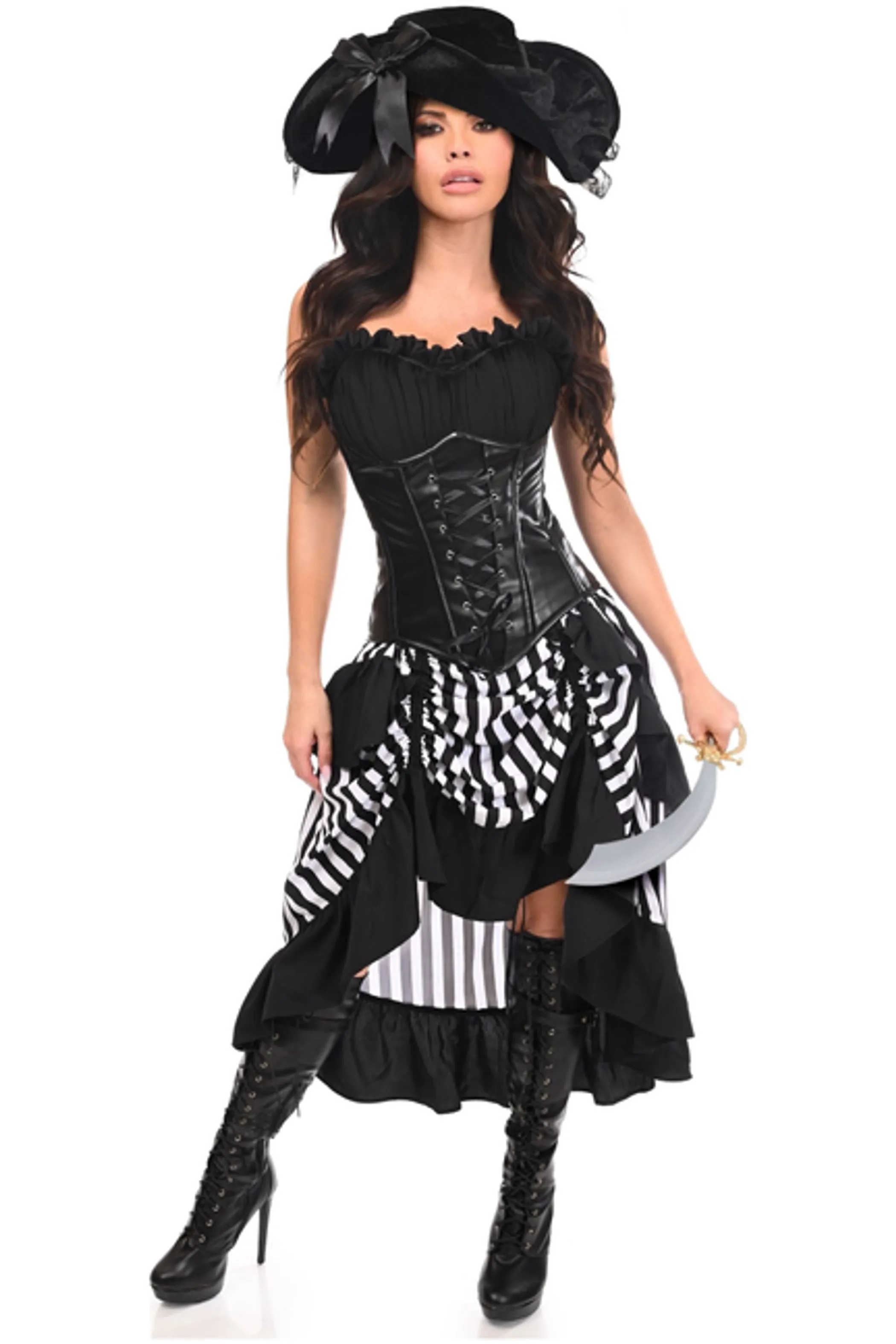 Top Drawer 4 PC Black/White Premium Pirate Corset Costume