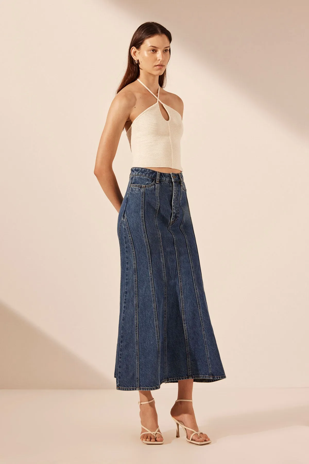 TOVERE GODET FLARED MIDI SKIRT