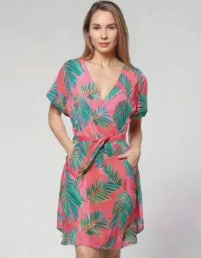 Tropical Leaf Midi Wrap Dress