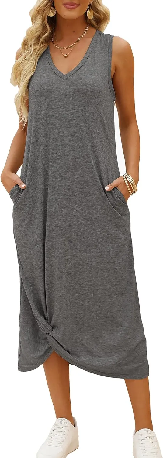 Twist Knot Front V-Neck Sleeveless Maxi Dress