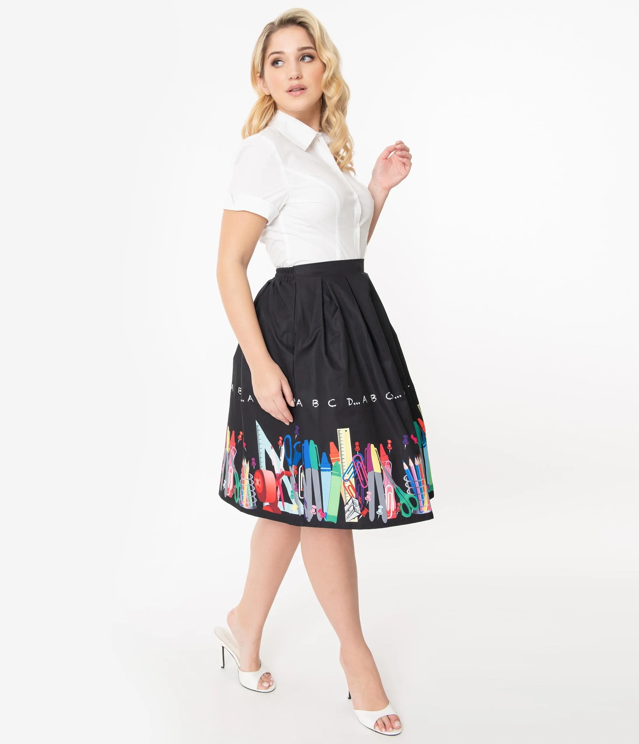 Unique Vintage Teacher Border Print Jayne Swing Skirt