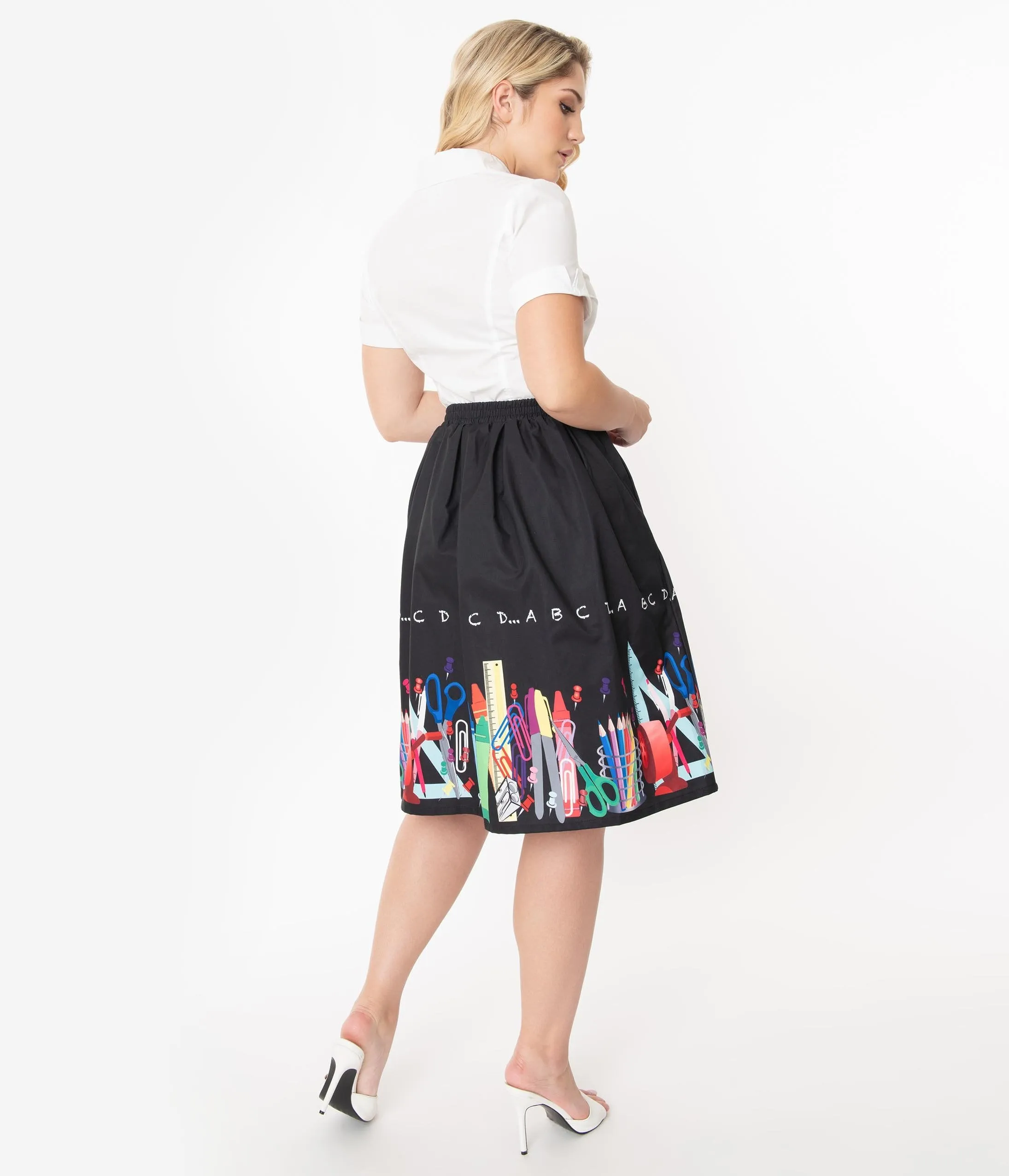 Unique Vintage Teacher Border Print Jayne Swing Skirt