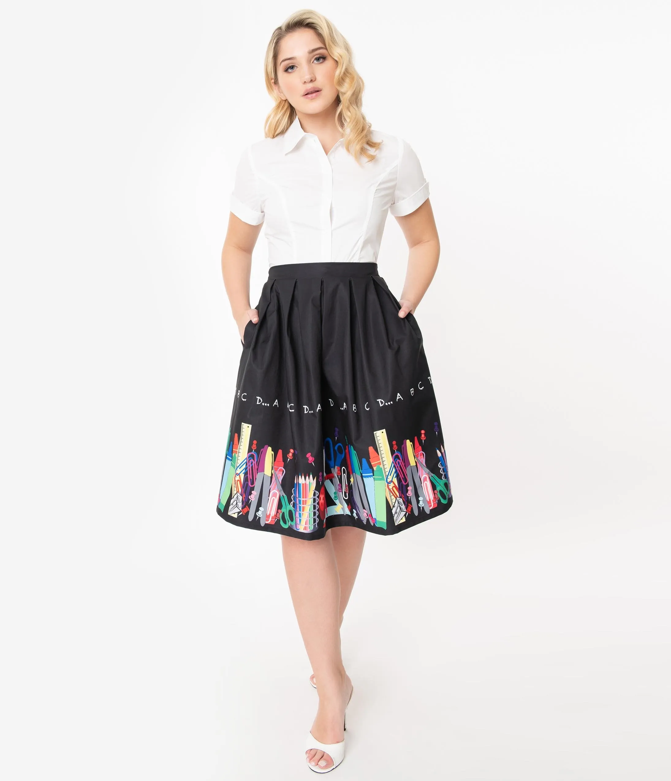 Unique Vintage Teacher Border Print Jayne Swing Skirt