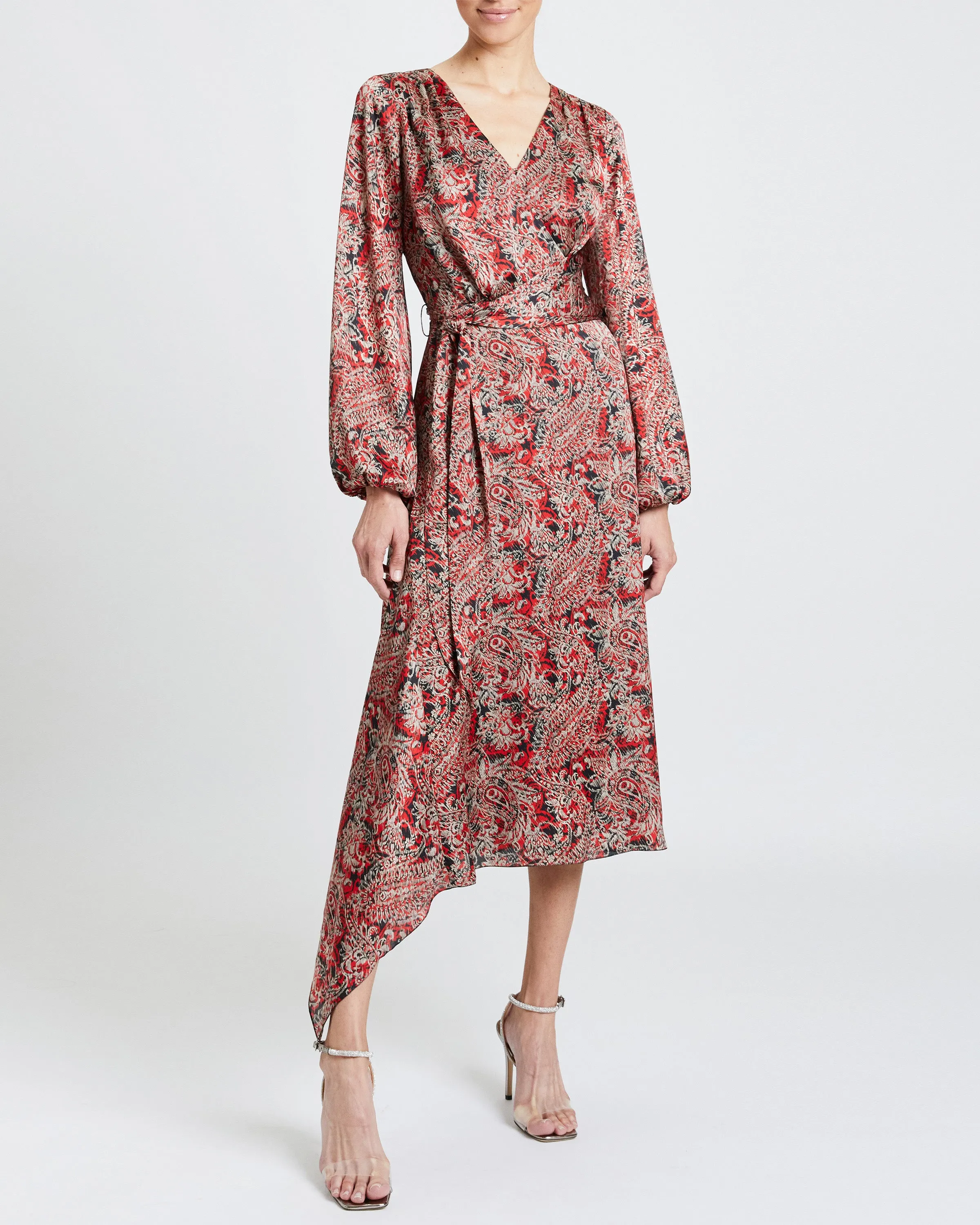 VANNA Faux Wrap Midi Print Dress