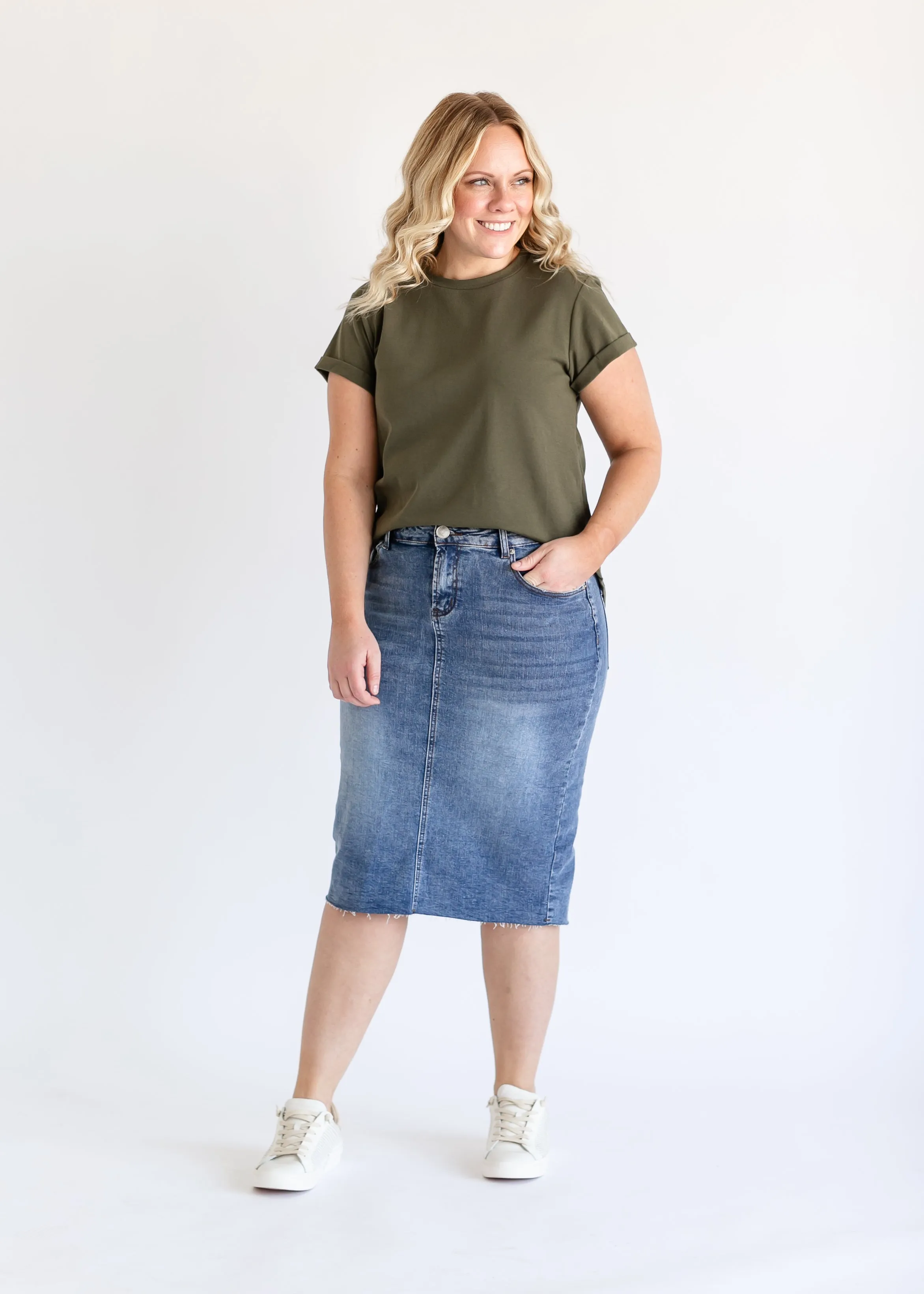 Veronica Medium Wash Midi Skirt - Final Sale