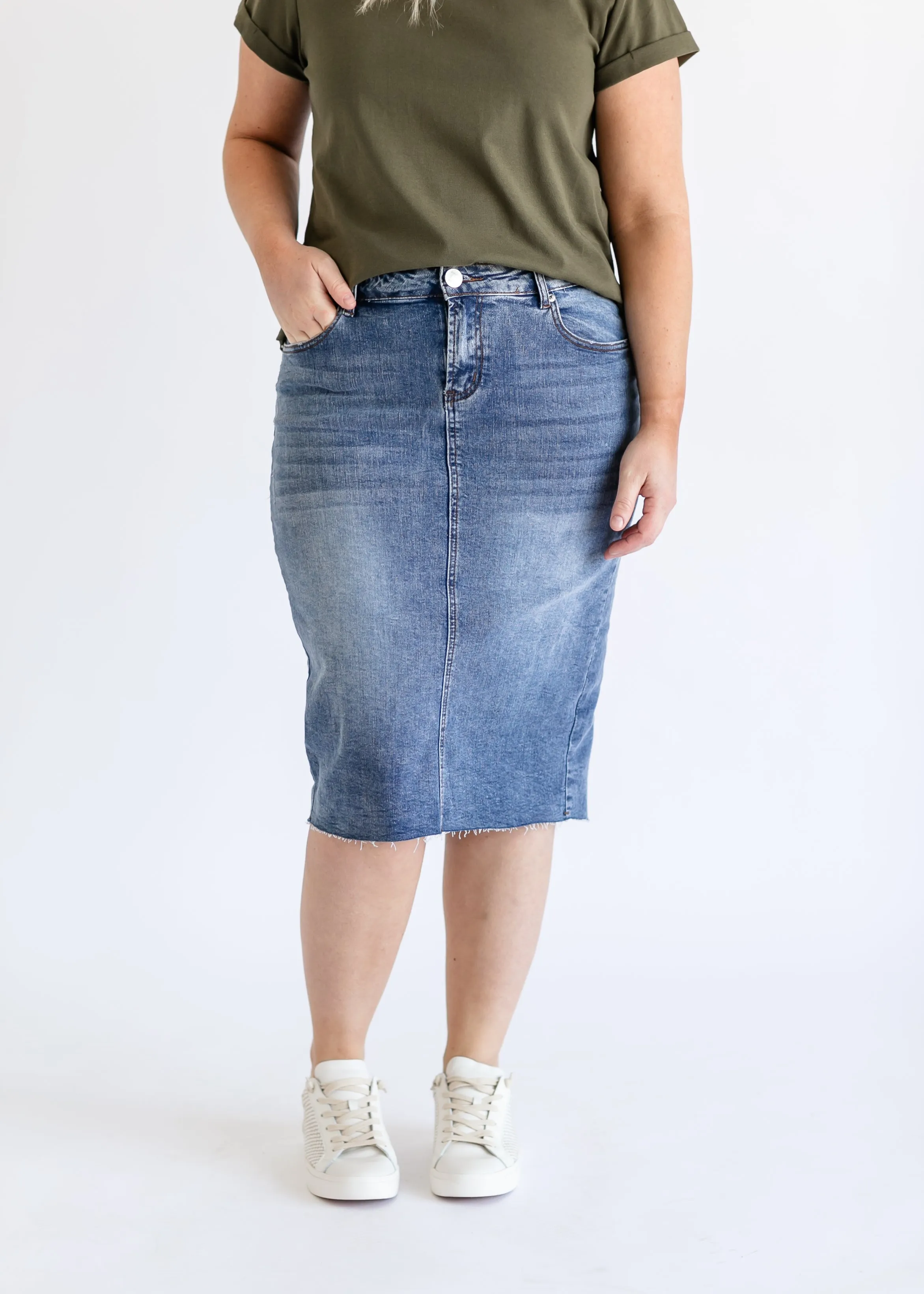 Veronica Medium Wash Midi Skirt - Final Sale