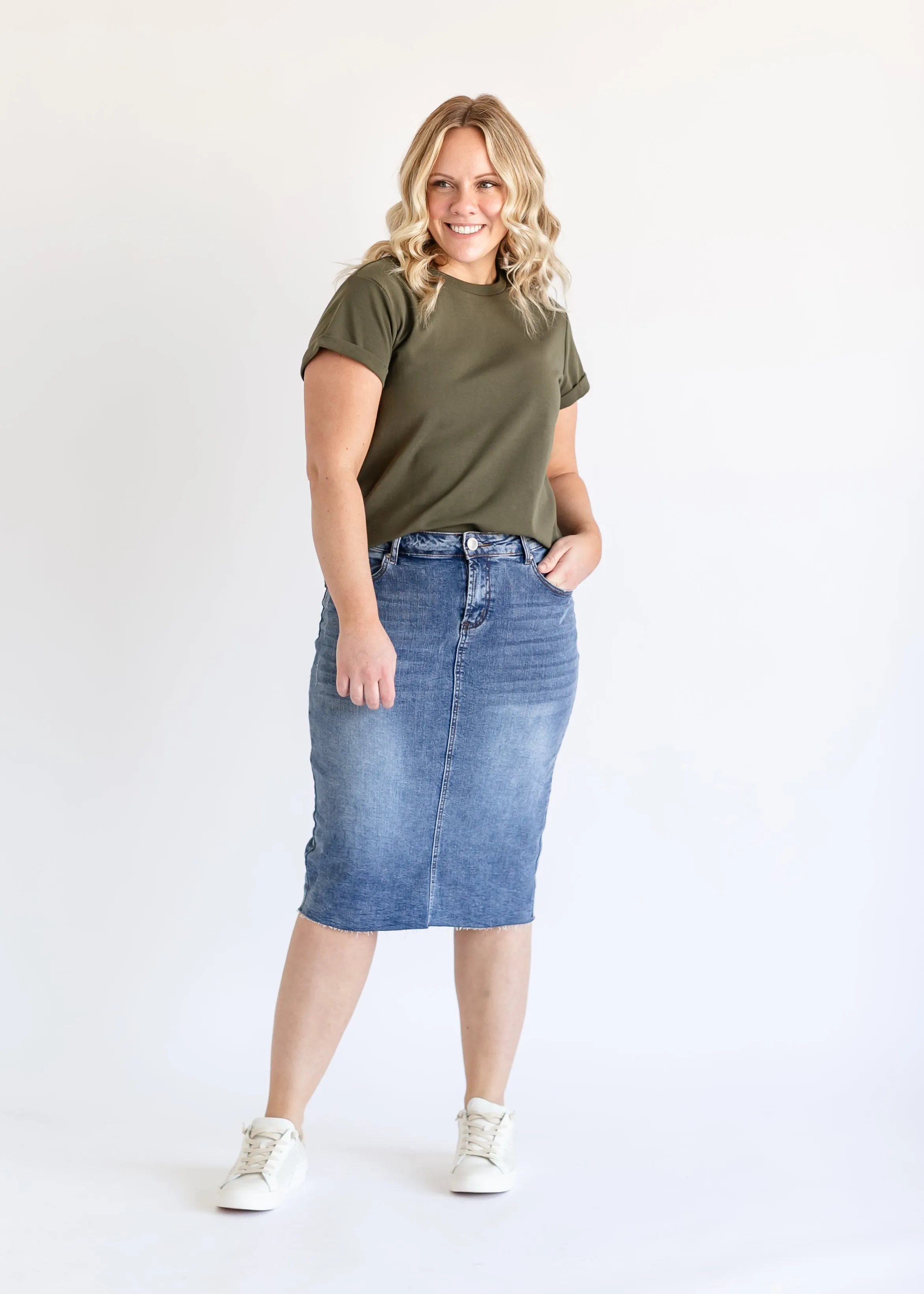 Veronica Medium Wash Midi Skirt - Final Sale