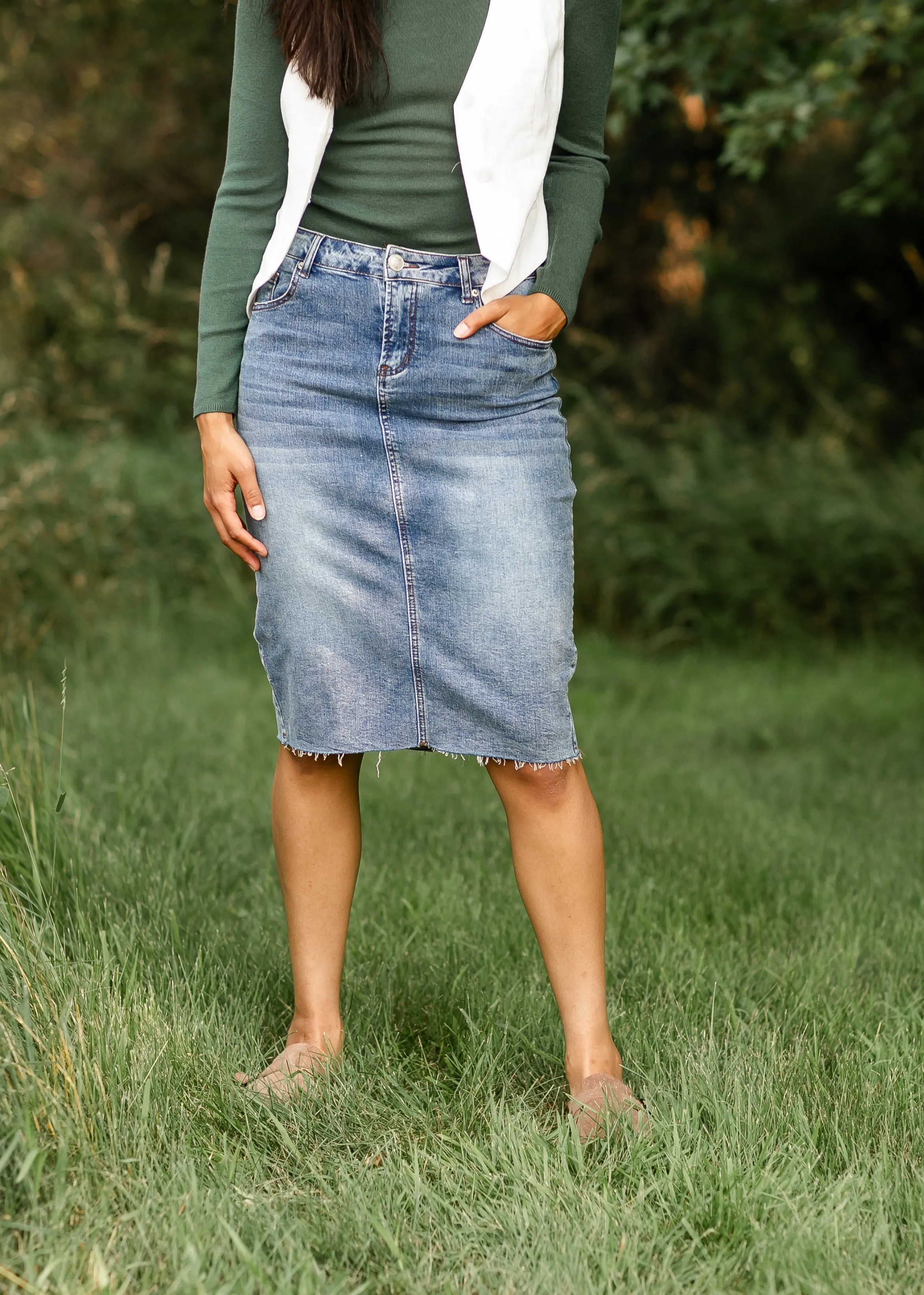 Veronica Medium Wash Midi Skirt - Final Sale