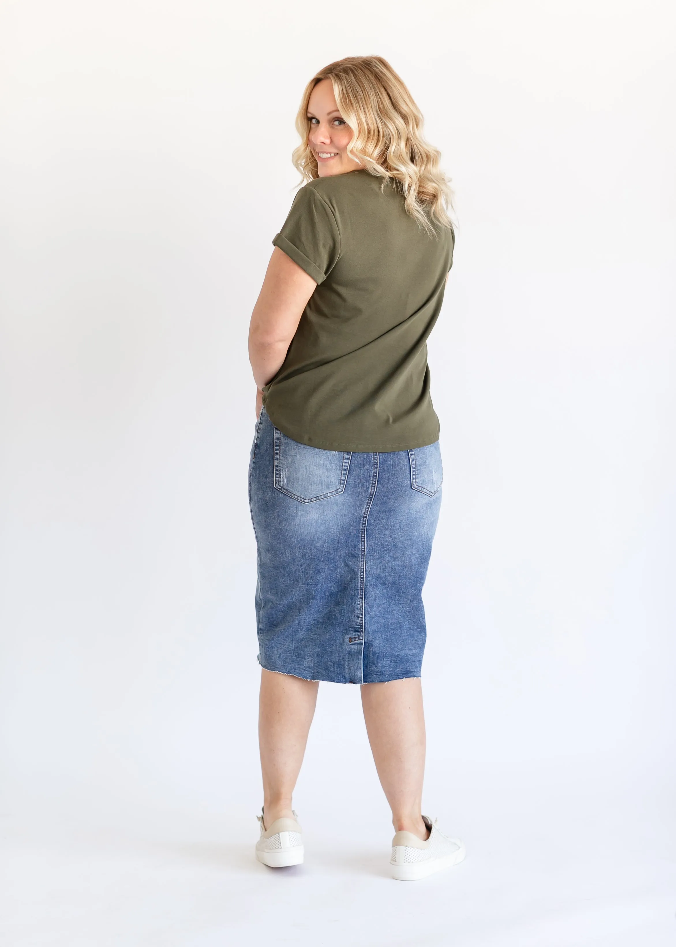 Veronica Medium Wash Midi Skirt - Final Sale