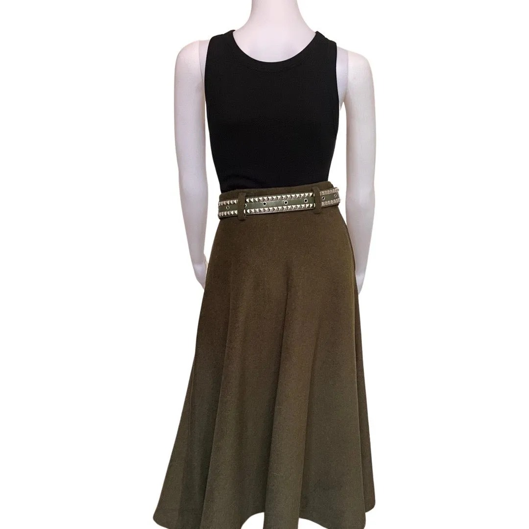 Vintage 1950s Heavy Wool Army Green Midi Skirt