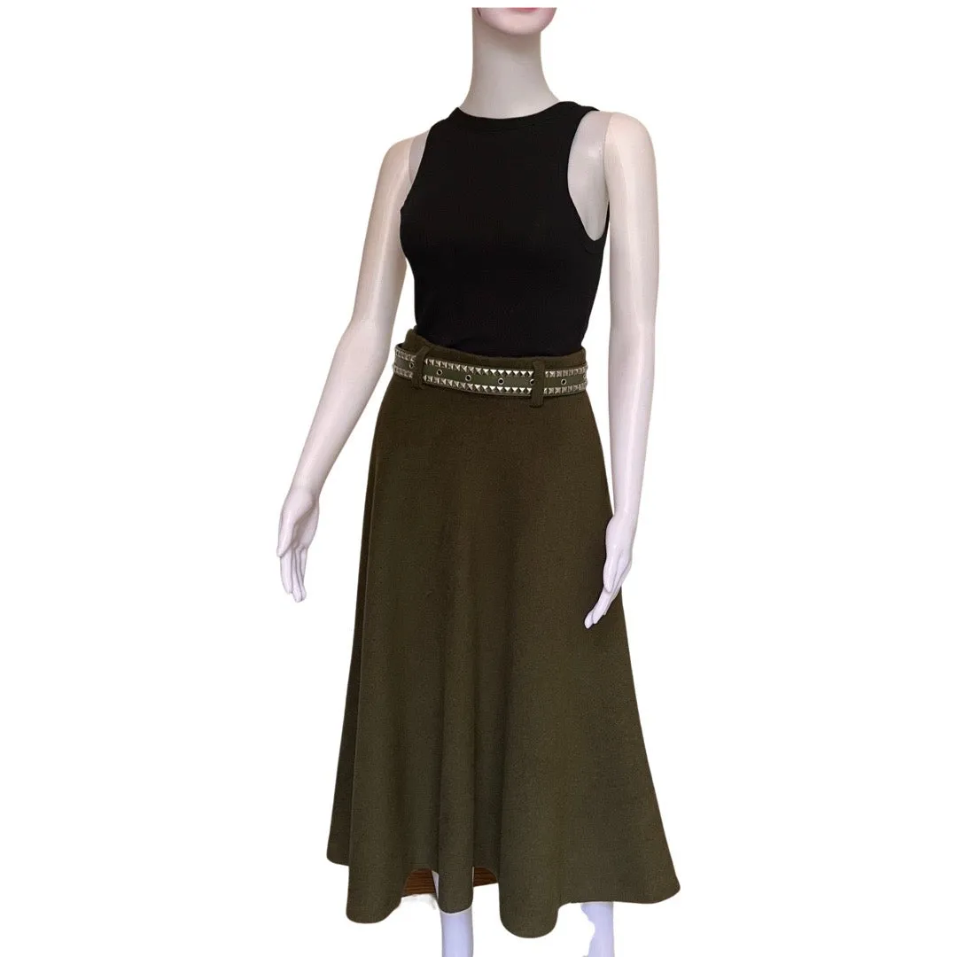 Vintage 1950s Heavy Wool Army Green Midi Skirt