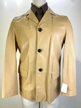 Vintage 1990s Men's Golden Beige Leather Italian Blazer, Marzotto Lab, Medium