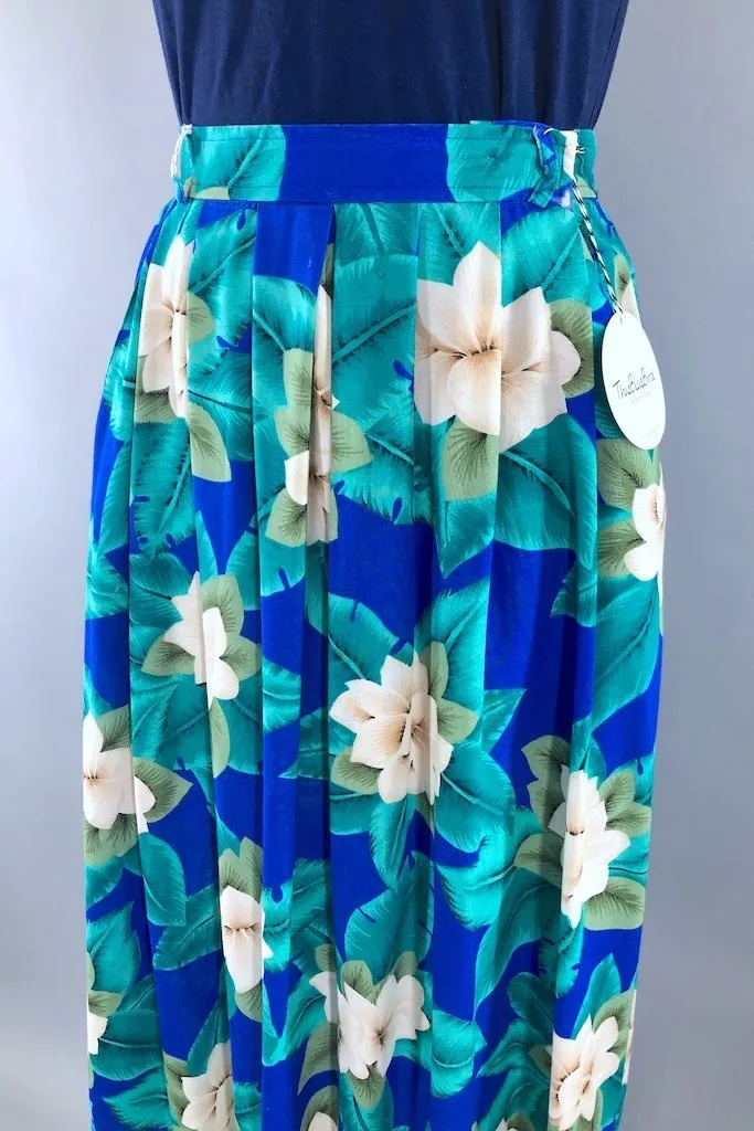 Vintage Blue Tropical Floral Skirt