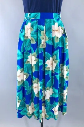 Vintage Blue Tropical Floral Skirt