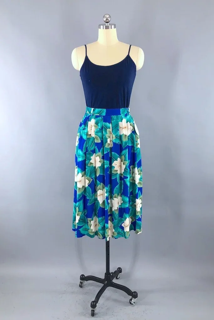 Vintage Blue Tropical Floral Skirt