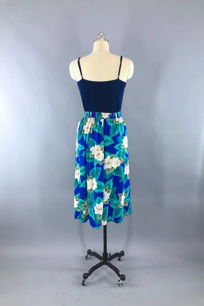 Vintage Blue Tropical Floral Skirt