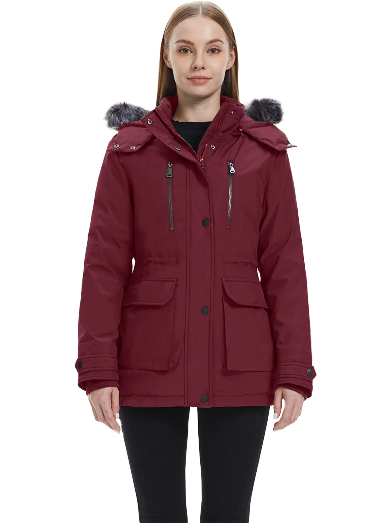 Wantdo Women's Waterproof Jacket Insulated Winter Coat Winter Puffer Coat with Removable Faux Fur Hood