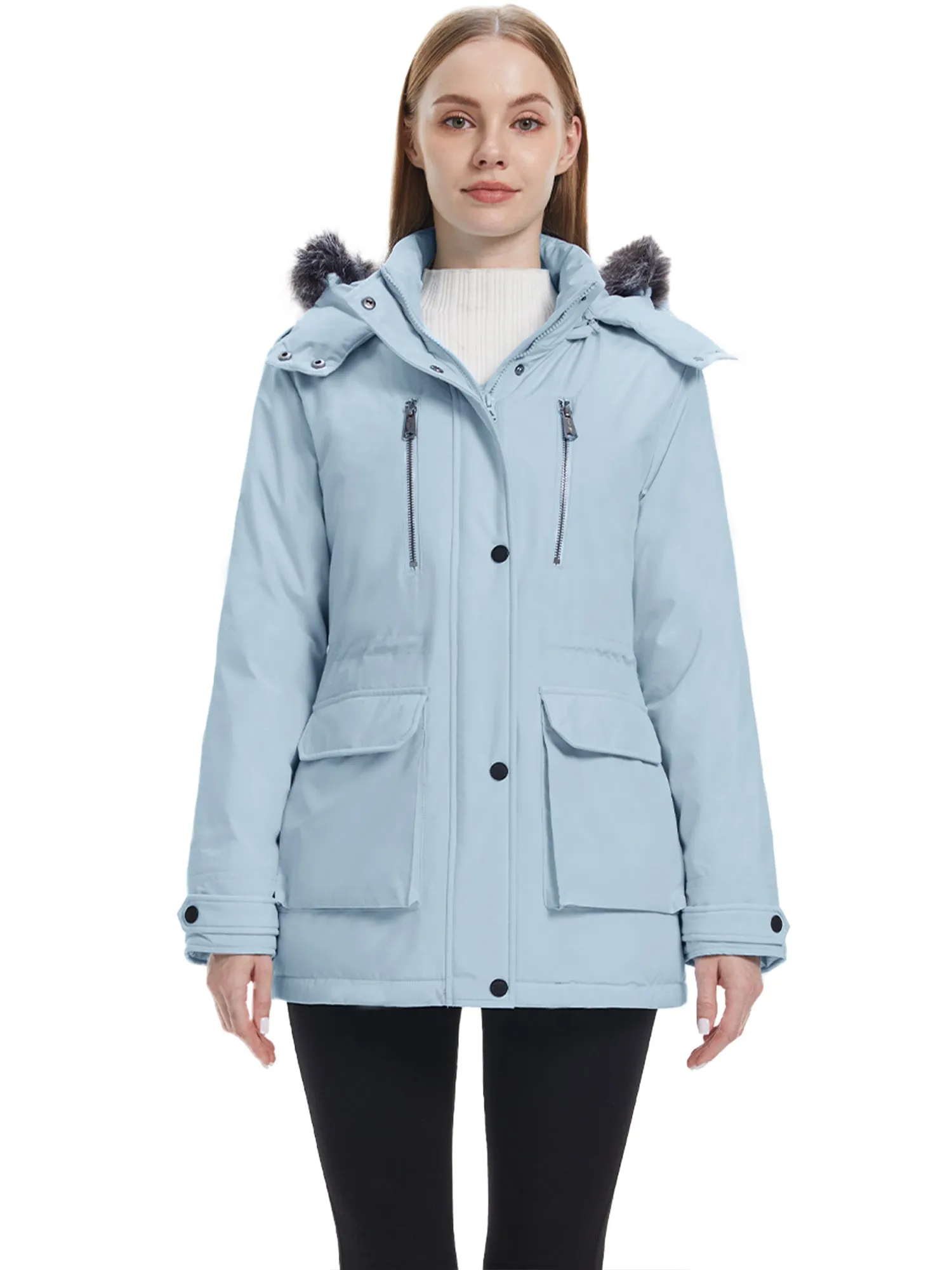 Wantdo Women's Waterproof Jacket Insulated Winter Coat Winter Puffer Coat with Removable Faux Fur Hood