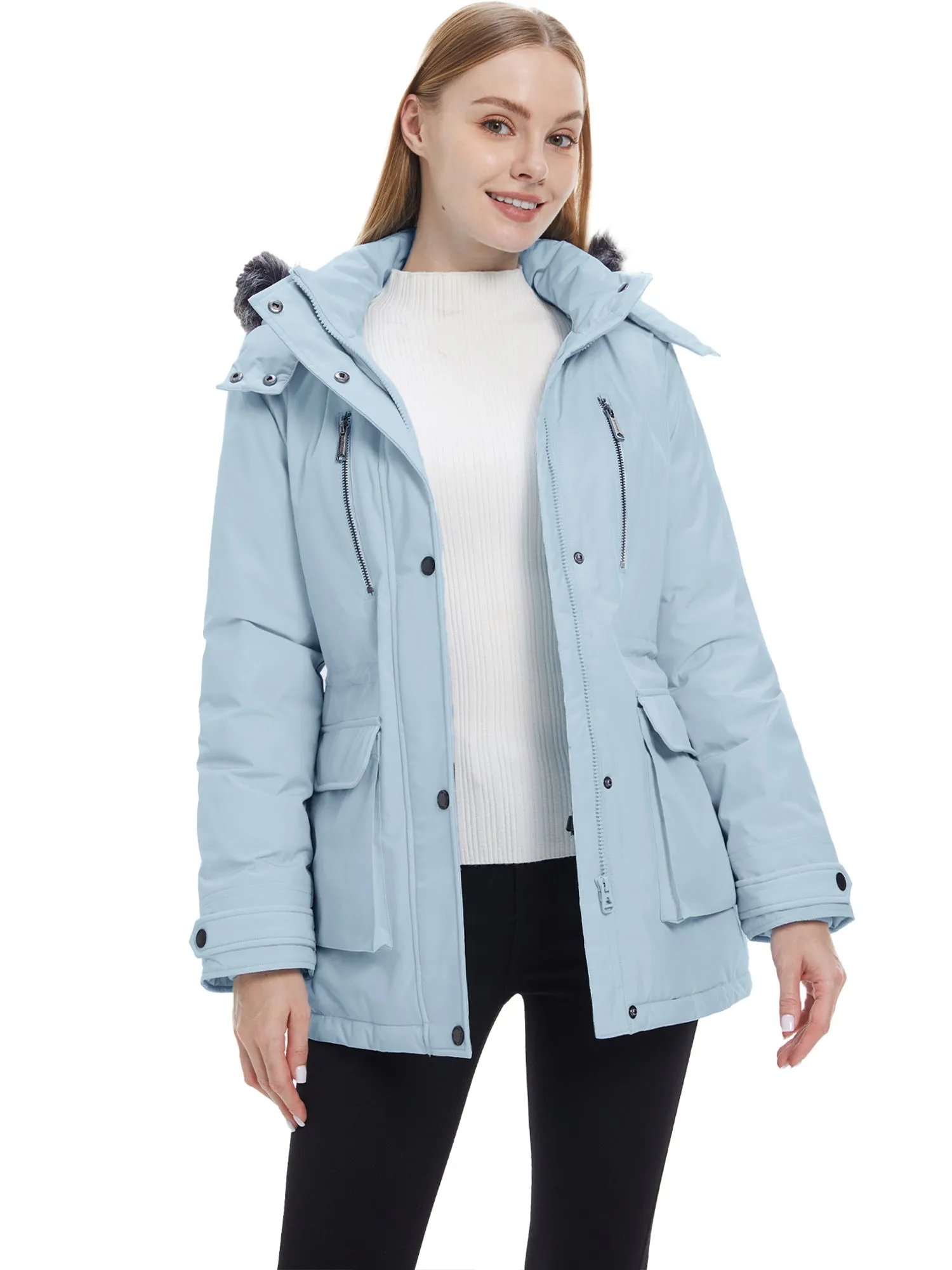 Wantdo Women's Waterproof Jacket Insulated Winter Coat Winter Puffer Coat with Removable Faux Fur Hood