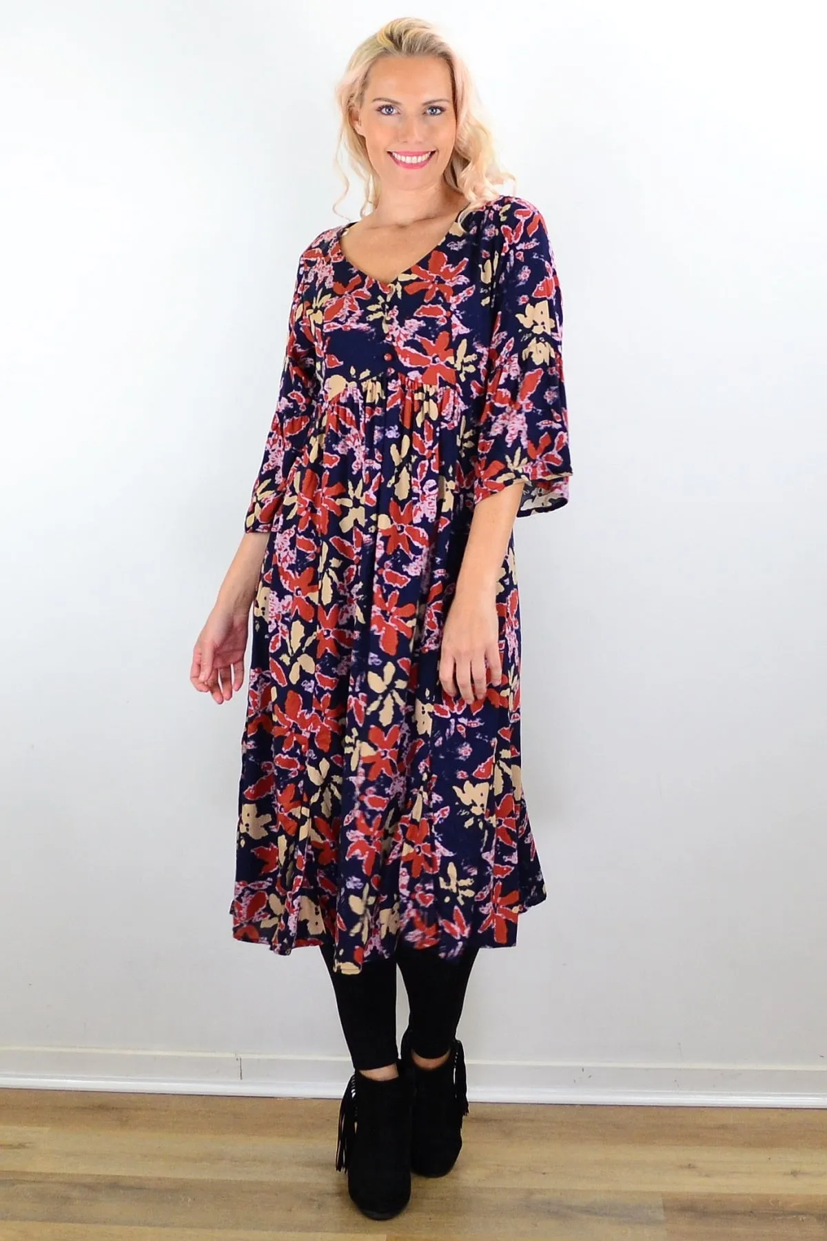 Winter Leaves Midi Tunic Dress